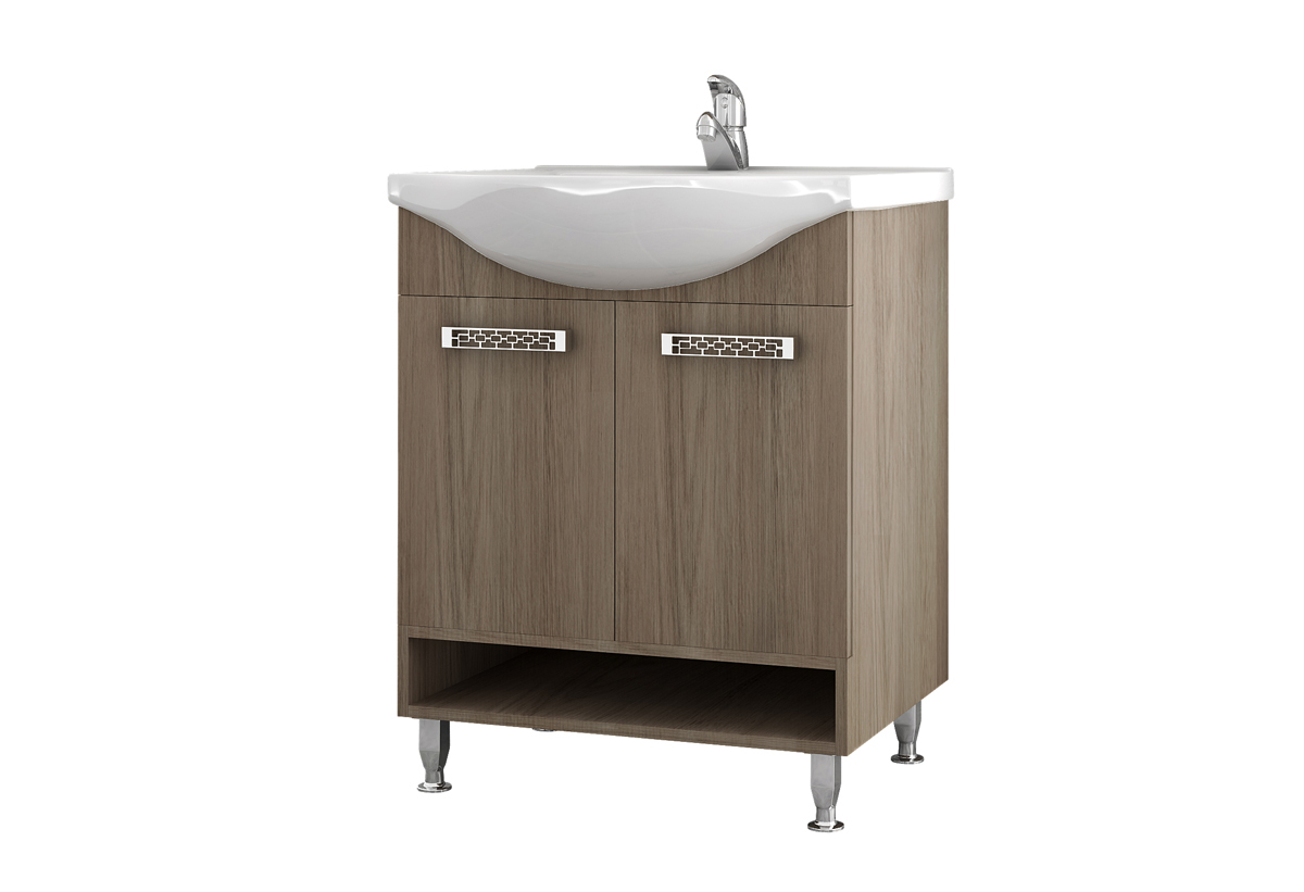 Απεικονίζεται ο πάγκος και ο νιπτήρας του επίπλου μπάνιου